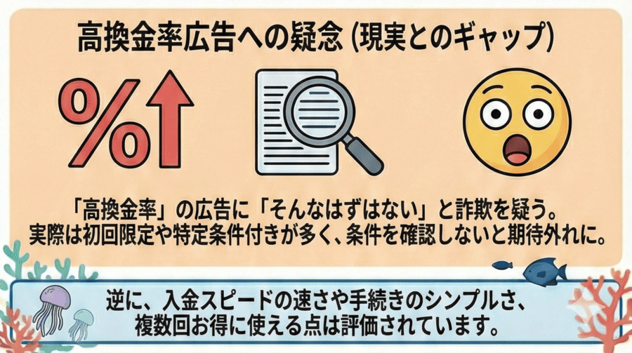 高換金率広告への疑念